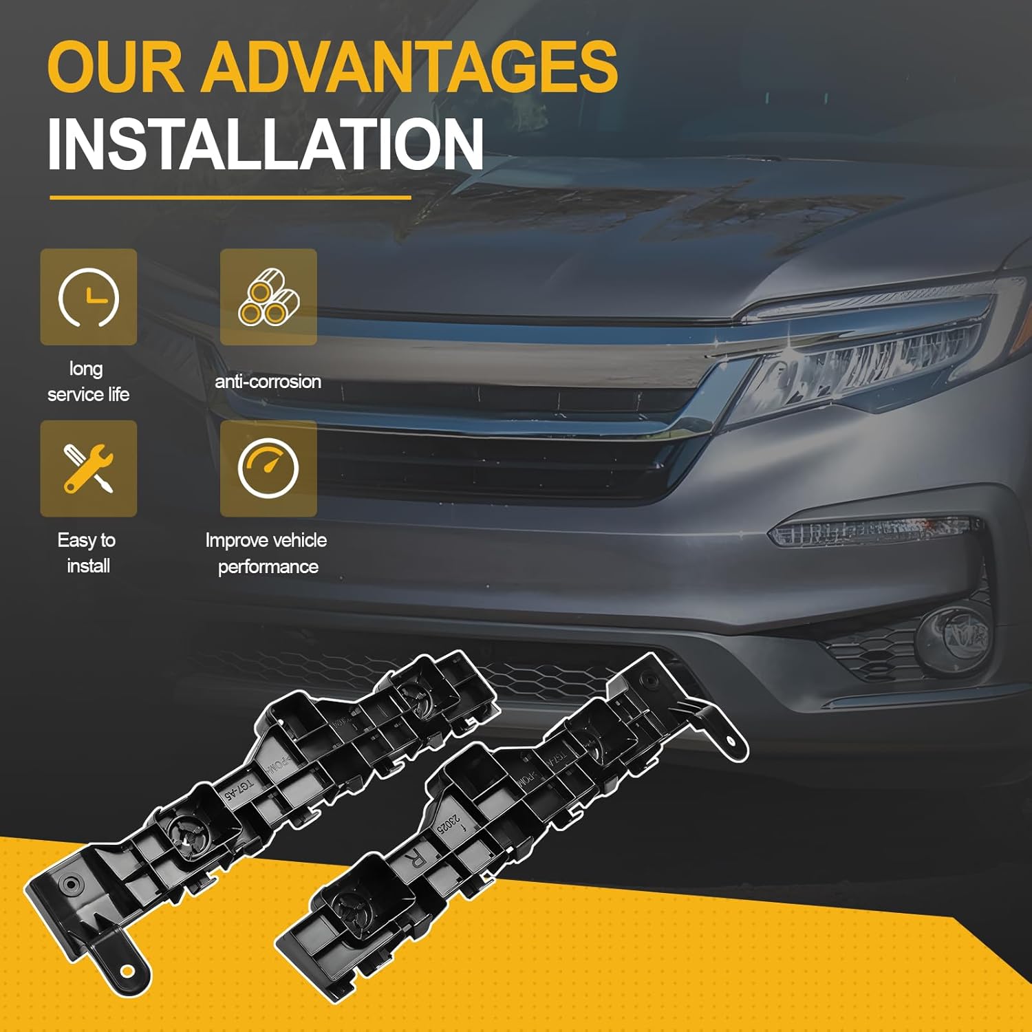 Front Bumper Bracket Holder Kit Compatible with 2019-2022 Pilot Part Number 71193-TG7-A51 (Left and Right)