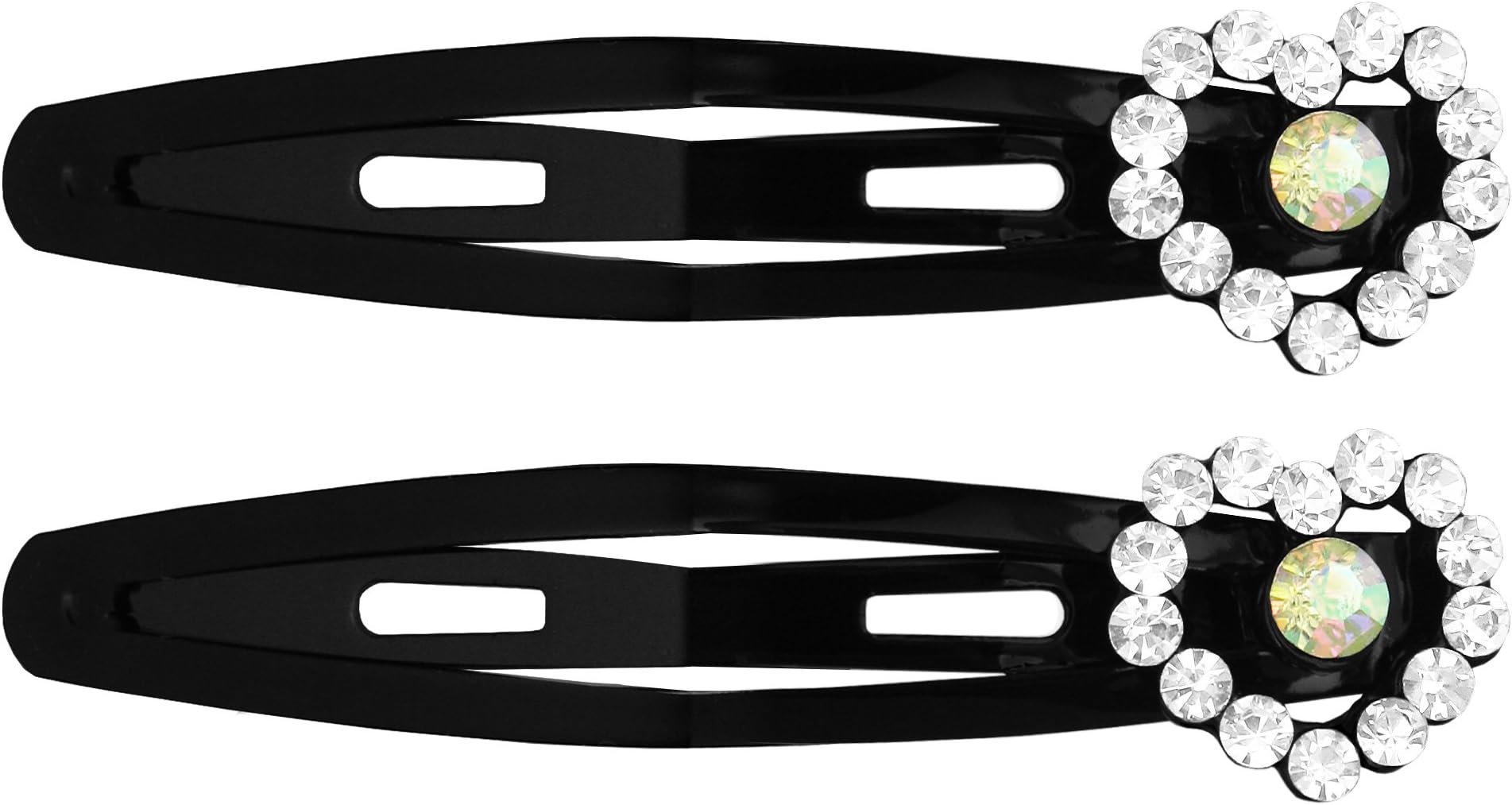 OMYGOD Crystal heart snap hair clips - pair - L: 6.6cm x W:1.2cm x D: 0.8cm