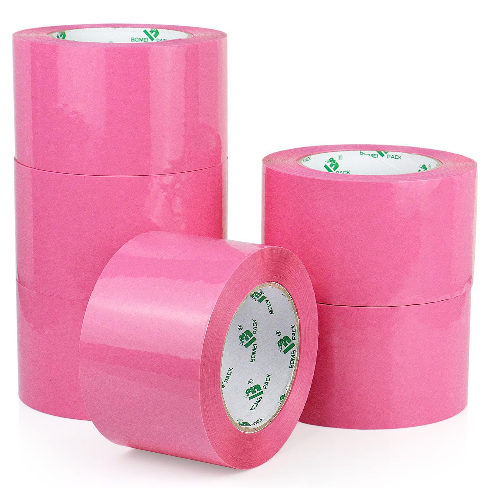 BOMEI PACK Nastro da imballaggio rosa largo 7,6 cm, 6 rotoli di ricambio per imballaggio, trasloco e stoccaggio, 2,4 mm x 100 m, totale 600 m