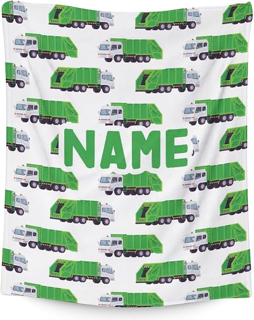 Mercuryelf Custom Garbage Truck Blanket Gift - 60x80 Inches Modern Throw Blankets for Boys - White Soft, Fuzzy & Warm Throws for Bed, Couch