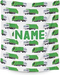 Mercuryelf Custom Garbage Truck Blanket Gift - 60x80 Inches Modern Throw Blankets for Boys - White Soft, Fuzzy & Warm Throws for Bed, Couch