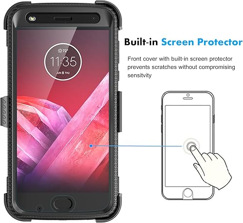 Miniatura 4 de NJJEX Funda para Moto Z2 Play, para Moto Z2 Force, Nbeck a prueba de golpes, resistente protector de pantalla integrado, funda resistente con