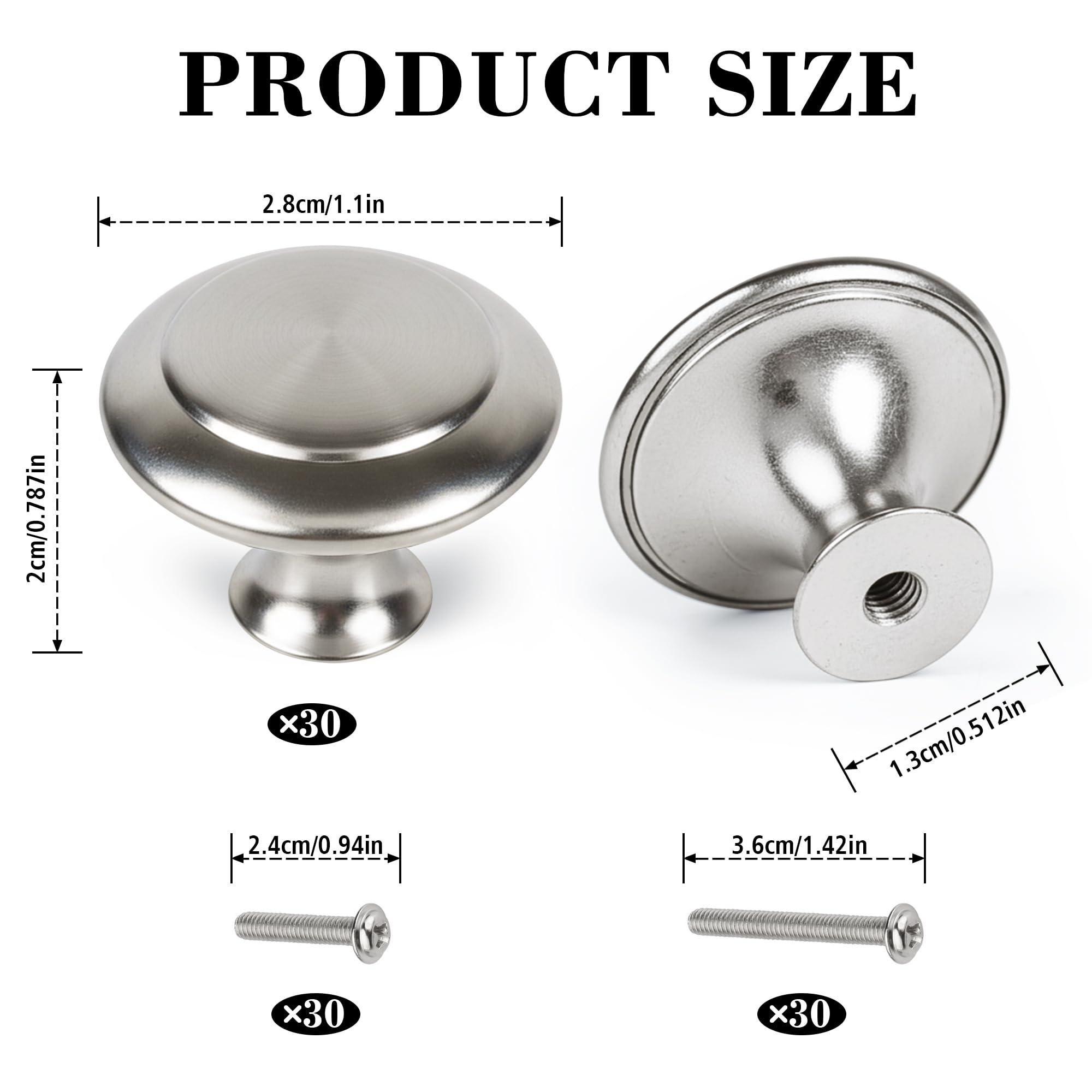 30 Packs Kitchen Cabinet Knobs Brushed Silver-Pull Hardware Handle,Drawer Knobs for Cupboard Door Drawer with Long Short Screws — Amazon image 2