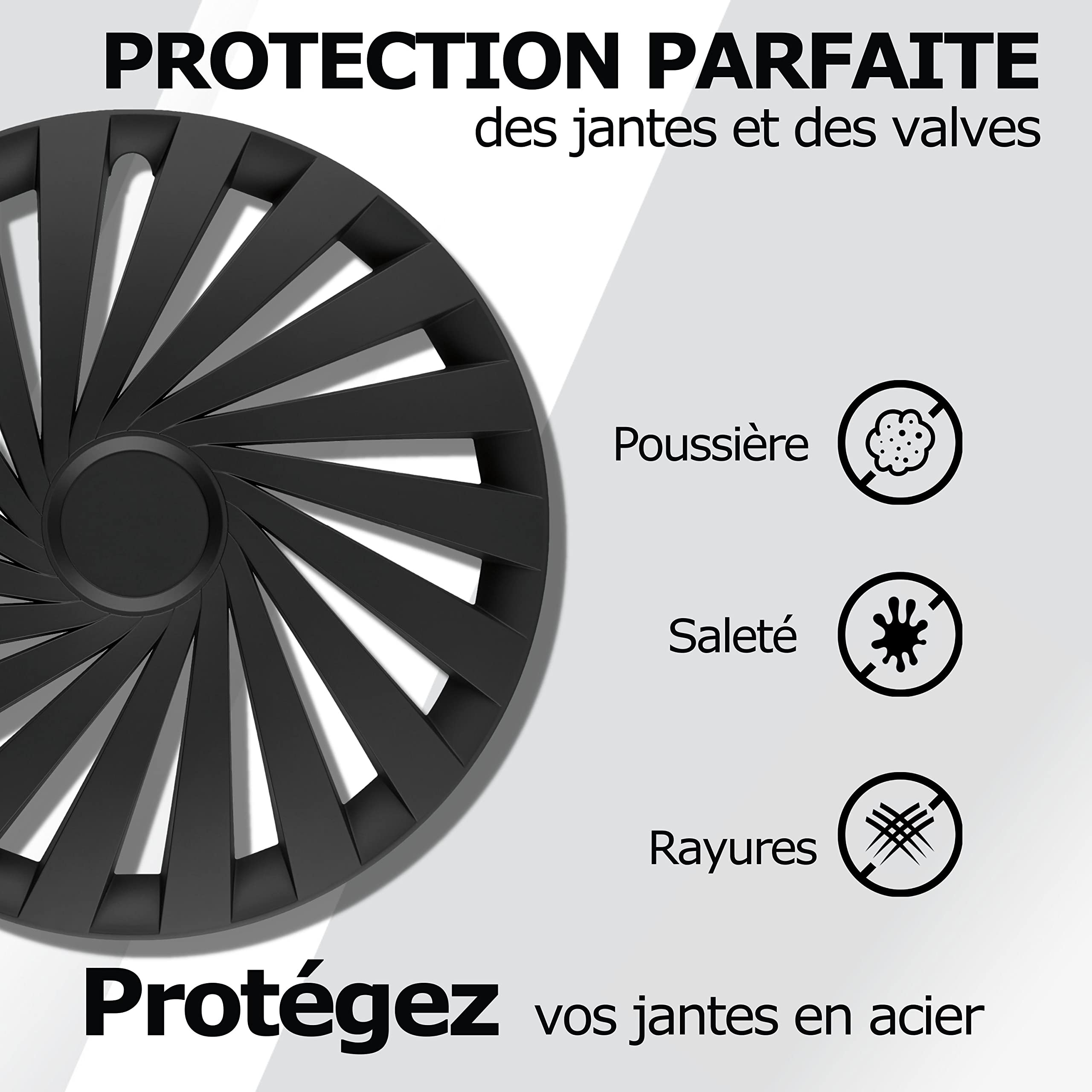 Enjoliveurs de Roue 16 Pouces Noir Jeu de 4 Imperium pour Jantes Acier | Cache-roue & couvre-jante, résistant à la corrosion et aux intempéries, pose facile par clip, pour la plupart des voitures