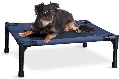 K&H Pet Products Cuna para mascotas original elevada para perros, malla azul/negra, pequeña, 22 x 17 x 7 pulgadas