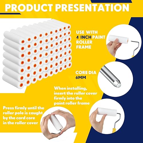 Miniatura 4 de Leumoi 160 piezas de 4 pulgadas, mini rodillos de pintura de espuma de 4 pulgadas, rodillo de pintura de espuma de alta densidad, repuestos a granel