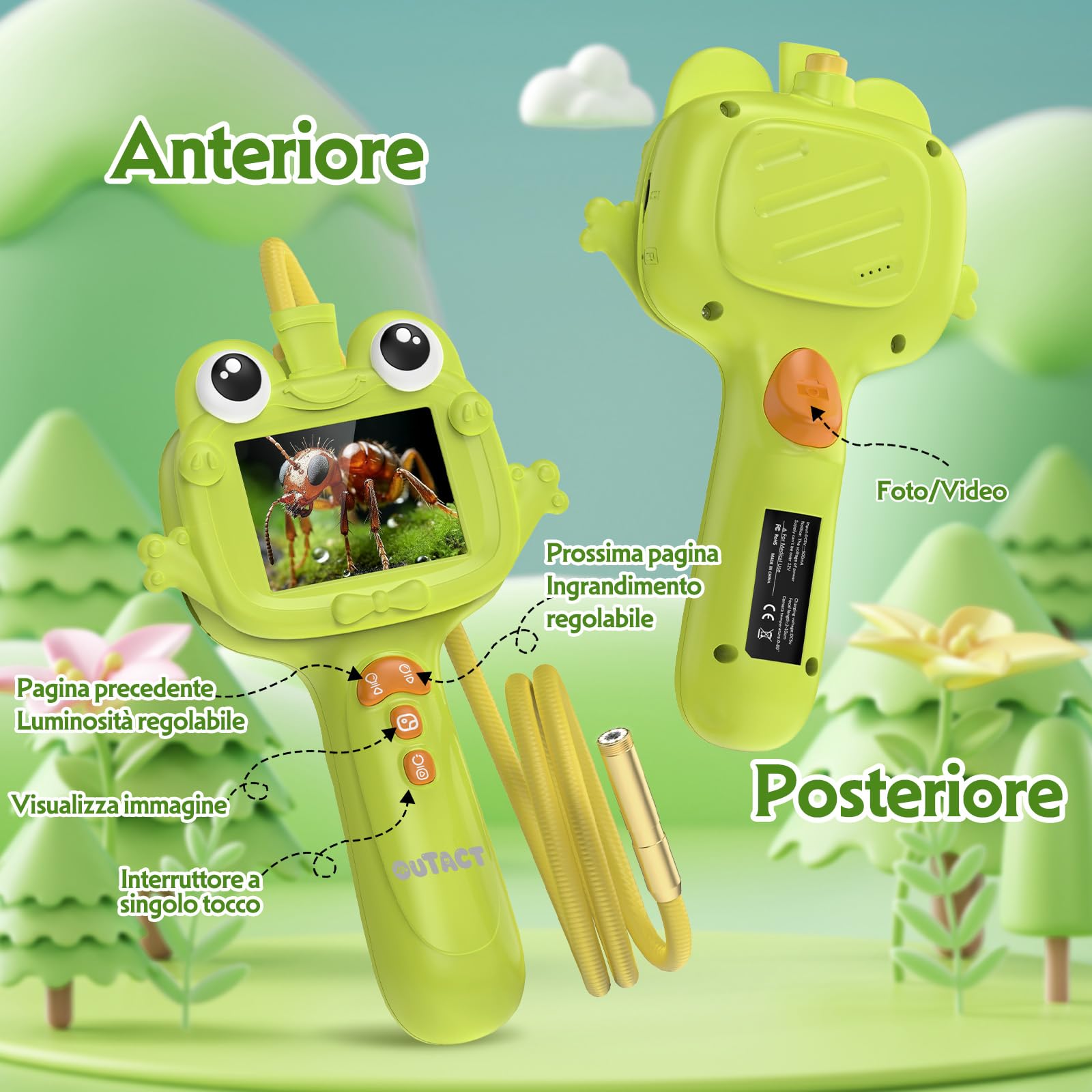 OUTACT Endoscopio per Bambini,Impermeabile IP67 con 8 LED,giocattoli educativi per Ragazzi e Ragazze 4-12 Anni,Giocattoli per Esplorazione All'aperto,Regalo di Compleanno di Natale