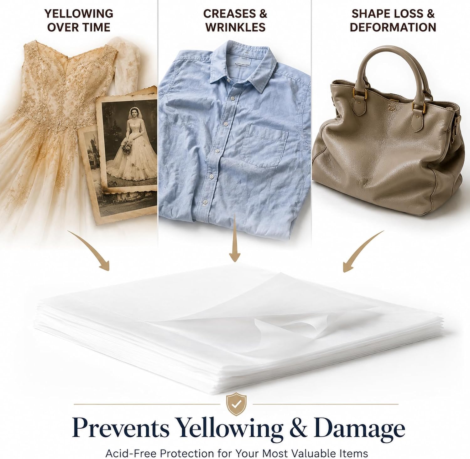 Acid Free Archival Paper 100 Sheets 20 x 15 Inch Unbuffered Acid-Free Tissue Paper White Tissue Paper for Long-Term Storage & Preservation of Clothing Antiques DIY Decoration