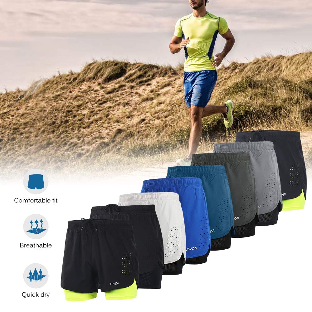 Lixada Pantaloncini da Corsa 2 in 1 da Uomo, ad Asciugatura Rapida, Traspiranti, con Scarpetta Lunga