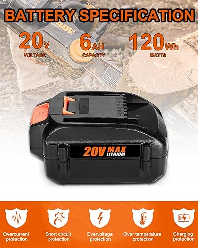 Miniatura 4 de Paquete de 2 baterías de repuesto de 6.0Ah 20V para Worx WA3525, WA3520, WA3575, WA3578 y 20 V cargador de batería de repuesto WA3875 de doble