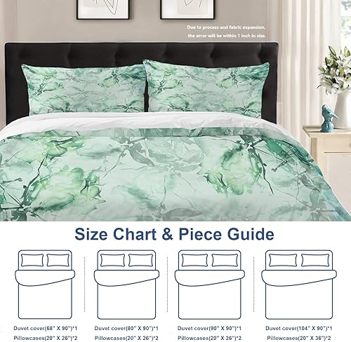 Miniatura 4 de Batmerry Juego de edredón de 3 piezas, tamaño matrimonial, diseño floral abstracto verde salvia, suave, estampado de ramo vintage, 100% algodón,