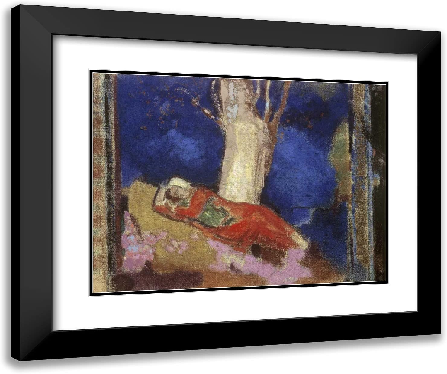 ArtDirect Redon, Odilon 24x20 Gold Ornate Framed Art Print with Double Matting Titled: A Woman Lying Under the Tree