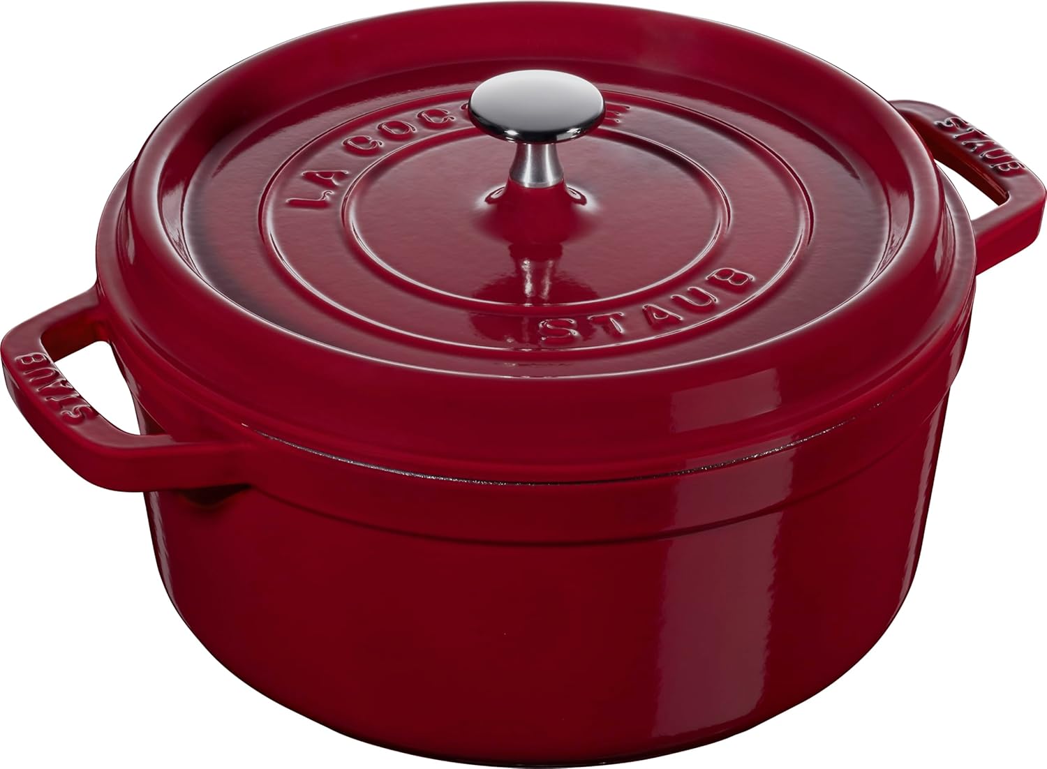 Staub Casserole Dish Round with Lid 24 cm 2.8 L with Matte Black Enamel Inside the Pot 3.8 Litres Bordeaux Red