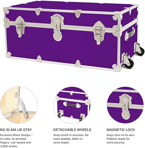 Miniatura 64 de Rhino Trunk & Case Baúl grande de vinilo en relieve de cuero, reposapiés de campamento de verano, baúl de almacenamiento para dormitorio