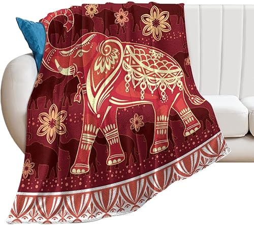 Miniatura 7 de Manta de elefante para mujer, decoración de elefante, manta roja para sofá, manta de franela de forro polar súper cálida y suave y ligera, manta de