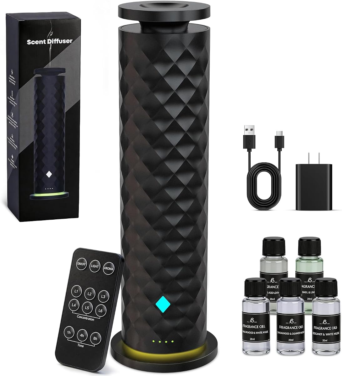 Waterless Scent Diffuser Starter Kit – Remote Control Cold Air Diffuser, 1000 Sq Ft Coverage Color and Ambient Light, Ultra-Quiet Quiet Nebulizing Aromatherapy for Home, Office, Bedroom & Spa