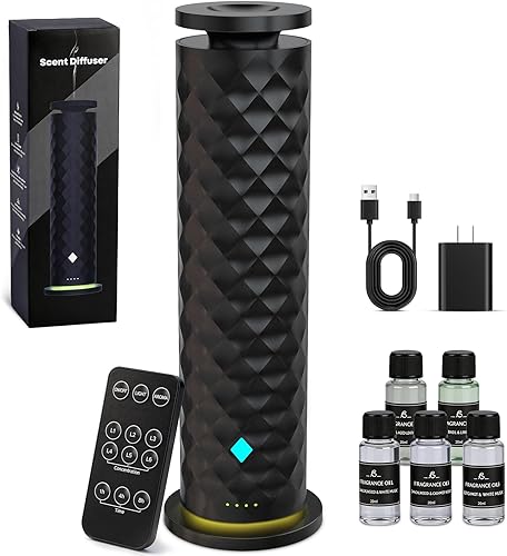 Waterless Scent Diffuser Starter Kit – Remote Control Cold Air Diffuser, 1000 Sq Ft Coverage Color and Ambient Light, Ultra-Quiet Quiet Nebulizing Aromatherapy for Home, Office, Bedroom & Spa