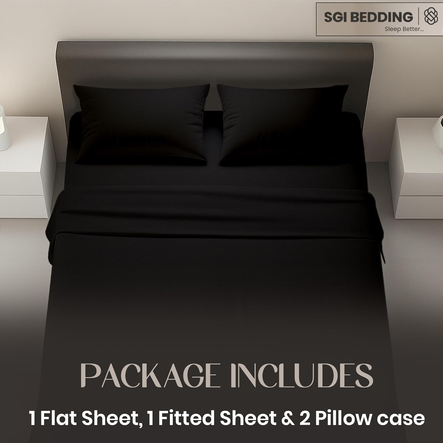 SGI bedding Queen Size Black Soft Brushed Luxury Microfiber 4 Piece Sheet Set- Easy Care, Super Soft & Breathable Cool 15" Deep Pocket Fade Wrinkle Stain Resistant