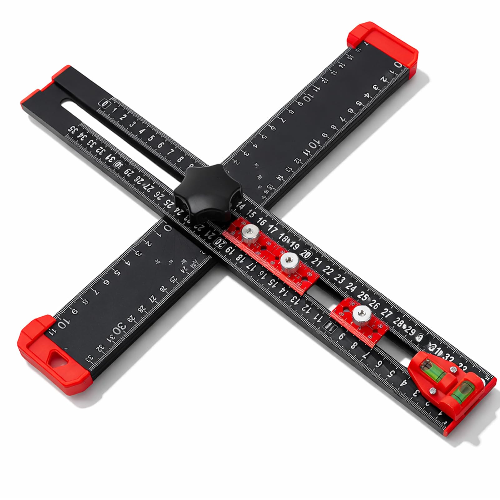 4-in-1 T-Square Ruler & Drilling Jig, 35cm/13.78in Adjustable Aluminum Alloy Sliding T-Square Ruler Metric Drilling Positioning Level Template Tool with Angle Guide, Bubble Level for Woodworking