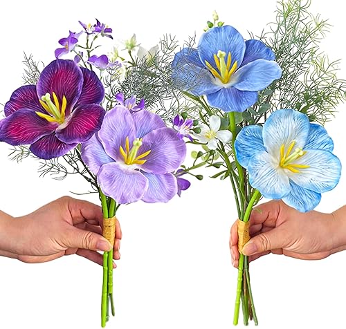 Miniatura 8 de ASTRYAS Flores artificiales, 2 piezas de ramo de flores de hortensias de seda de peonía falsa blanca mixta de rosas para decoración, ramos de boda