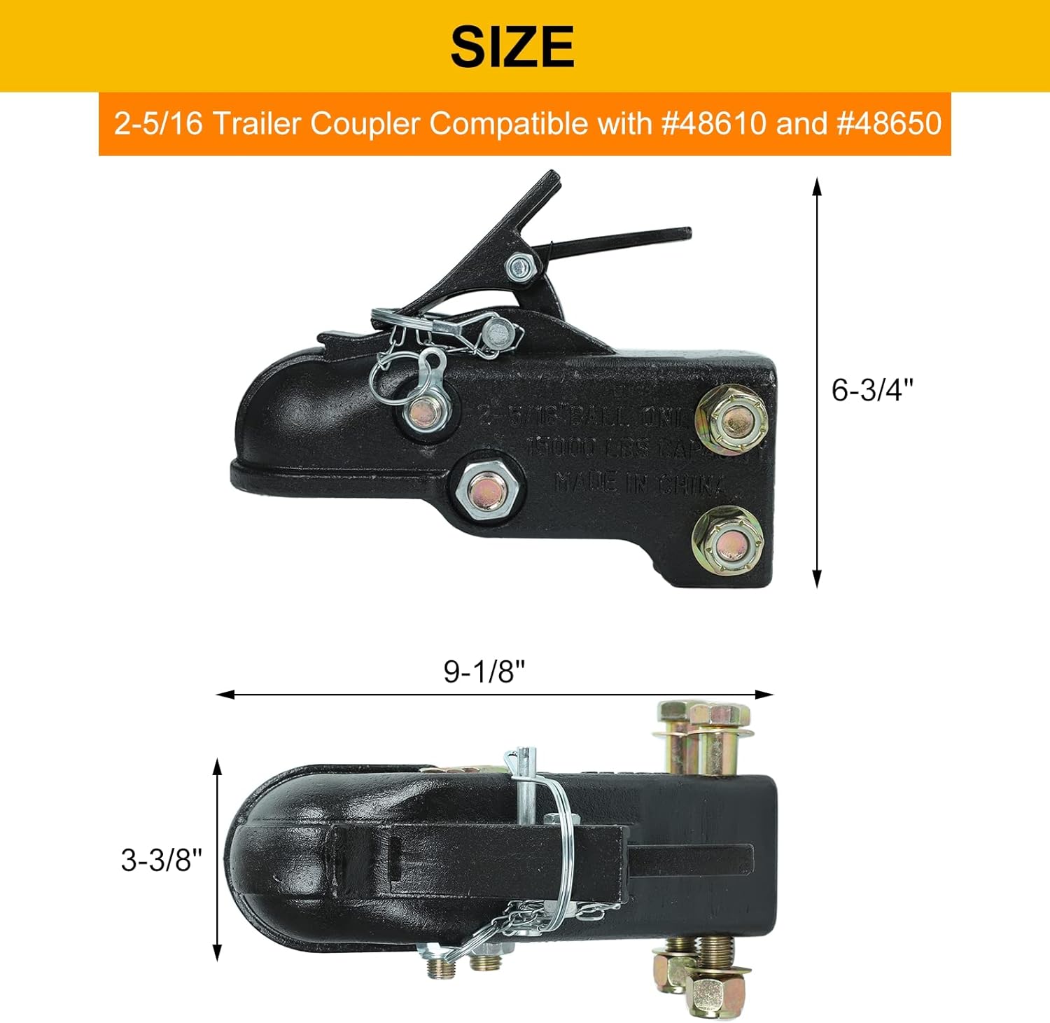 Heavy Duty Cast Adjustable Trailer Coupler 2-5/16 in,15000LBS Capacity Channel-Mount Coupler with Hardware Kit - Image 2