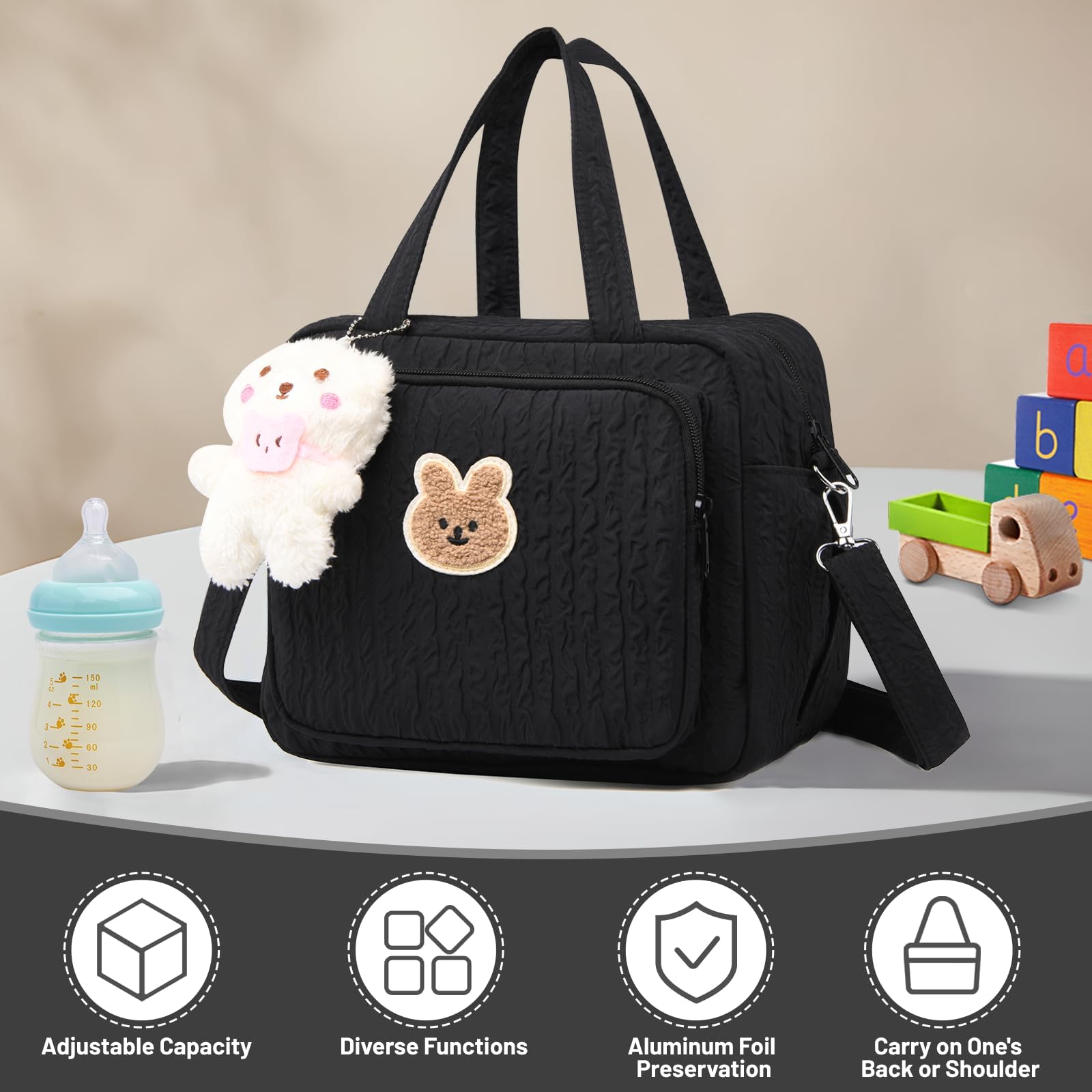 Noaya Baby Nappy Changing Bags, Baby Changing Tote with Pendant Toy - Image 3