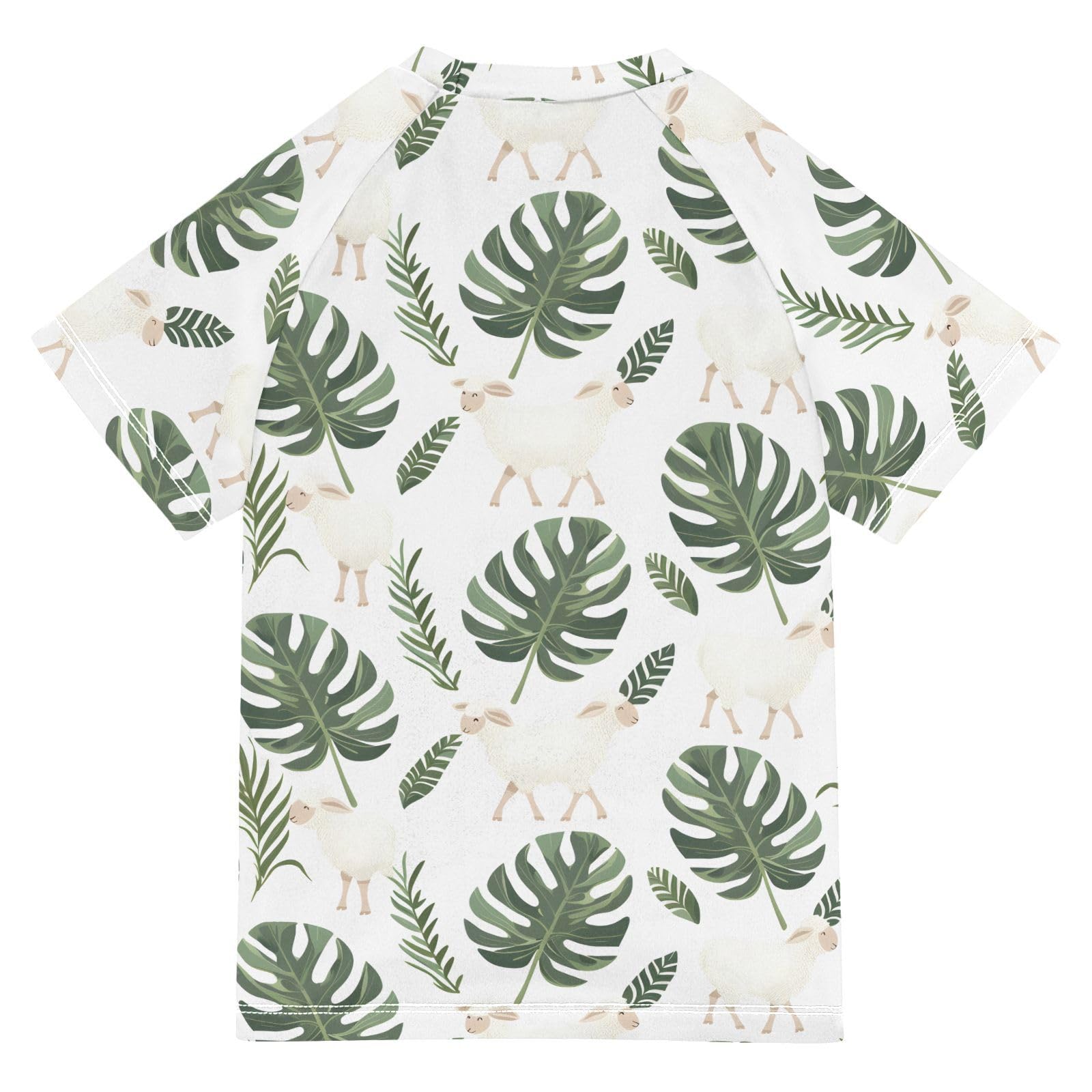 ALAZA Boys Rash Guard Swimming Shirt for Boys Short Sleeve Lamb Monstera UPF 50+ 5-6T