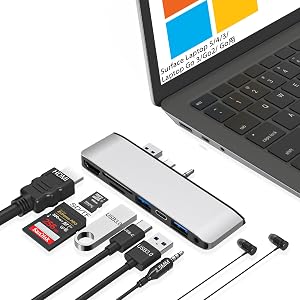 Surface Laptop 6/5/4/3 Hub Docking Station, USB-C Hub with 4K@30Hz HDMI, 2xUSB 3.0, USB-C, SD/TF Card Slot, 3.5mm Audio for Surface Laptop 6/5/4/3/Laptop Go 3/Go2/Go