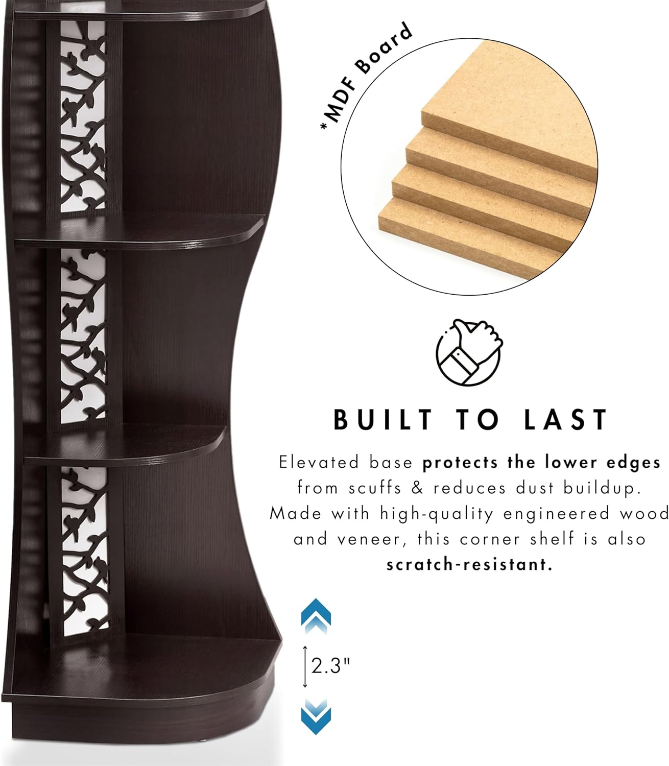 Homes: Inside + Out Connelly Modern 5 Shelf LED Bookcase, Unique Thin Wood Bookshelf with Storage and Remote, Office Shelving,Tall Book Shelf for Bedroom, Living Room and Small Spaces, Cappuccino