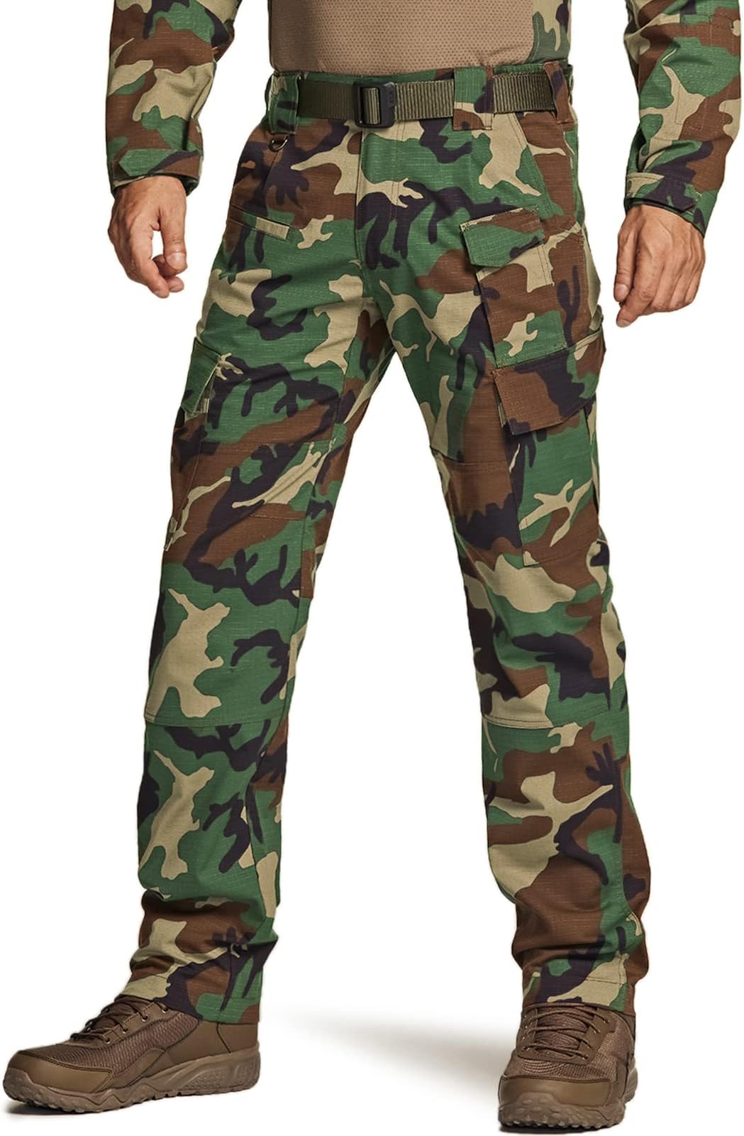 Men's Flex Ripstop Tactical Pants, Water Resistant Stretch Cargo Pants, Lightweight EDC Hiking Work Pants
