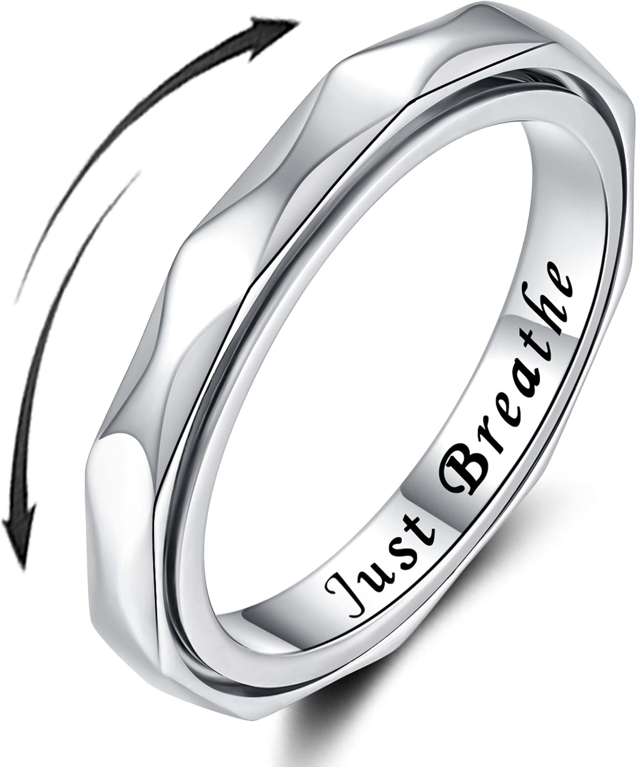 Anxiety Ring for Women: Geometric Sterling Silver Fidget Jewelry Polished Spinner Band Rings 3mm Stackable Rhombus Spinning Rings Anti Stress Relieving Jewelry Gifts