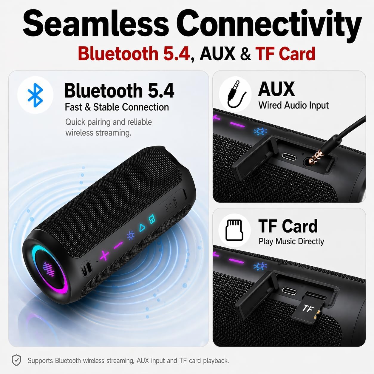 Enceinte Bluetooth Puissante 5.4 sans Fil avec Bass Puissantes, Haut-Parleur Portable 30W, Autonomie 30H,Son Surround à 360 degrés,Appairage TWS,IPX7,AUX,TF Carte,pour l'extérieur/La Fête/Voyage, Noir