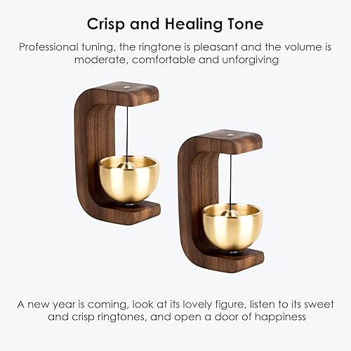 Miniatura 10 de Campana decorativa dorada para apertura de puerta, timbre magnético de madera con campana de latón, campanilla colgante de entrada ideal para pared,