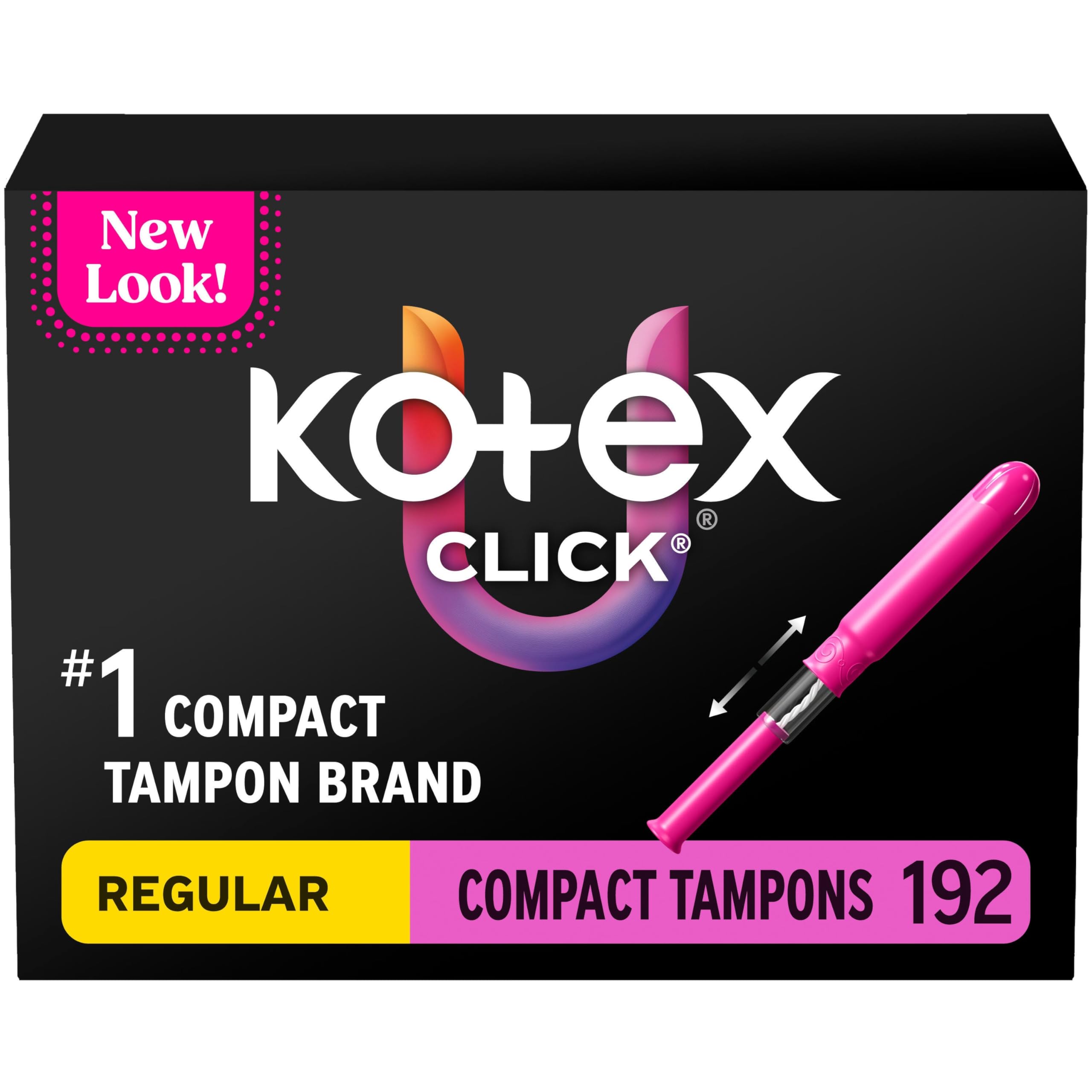 U by Kotex Klick-Tampons, kompakt, regulär, 192 Stück, 6 Packungen mit je 32 Stück