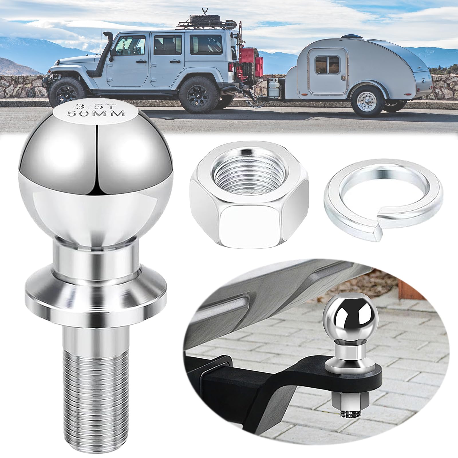 Gancio Traino 1 Pollice PERNO GANCIO TRAINO A SFERA Per RIMORCHIO D.50mm Universale Non Sfera Gancio Traino