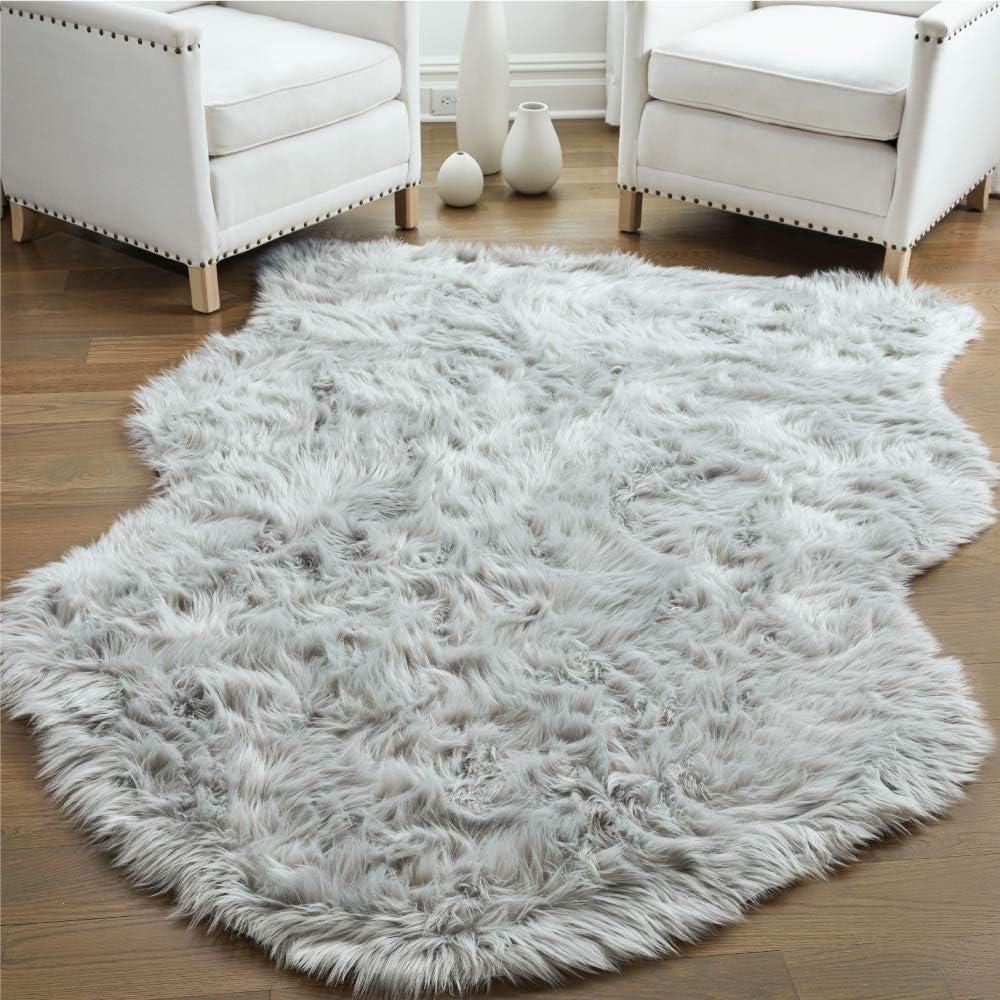 Gorilla Grip Thick Fluffy Faux Fur Washable Rug, 5x7, Shag