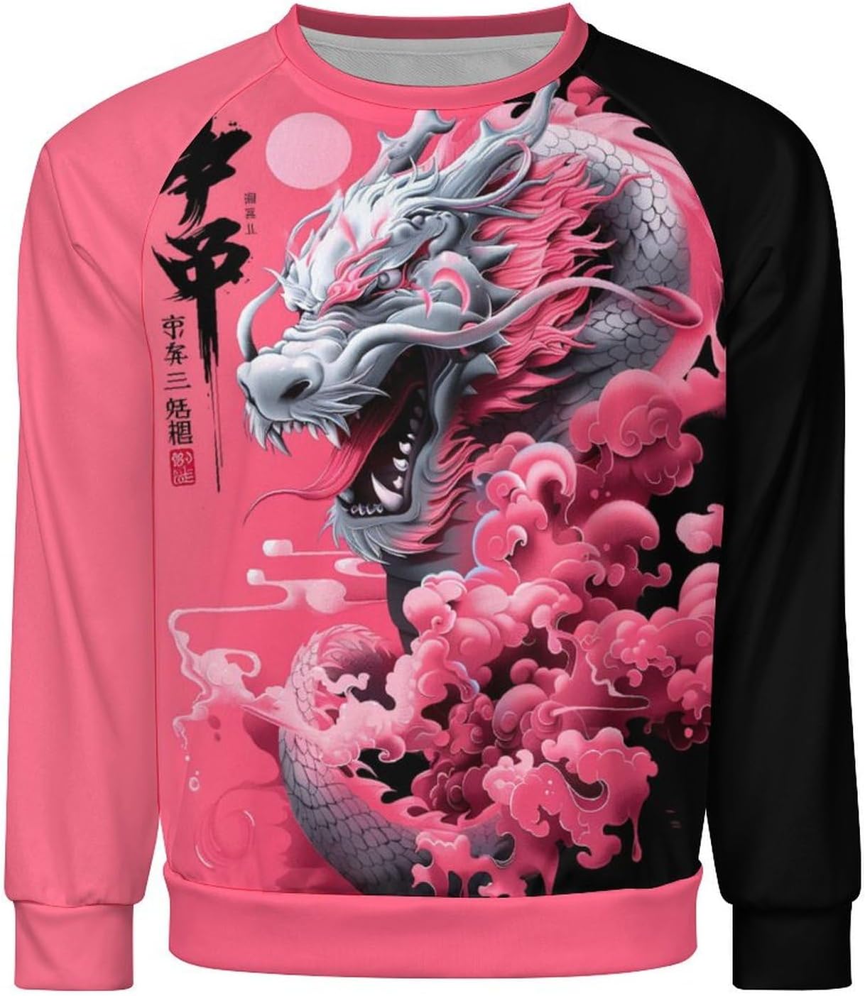 domirica Japanese Art Dragon Print Hoodies for Men Y2K Long Sleeve Novelty Retro Streetwear Cool Workout Sweatshirt