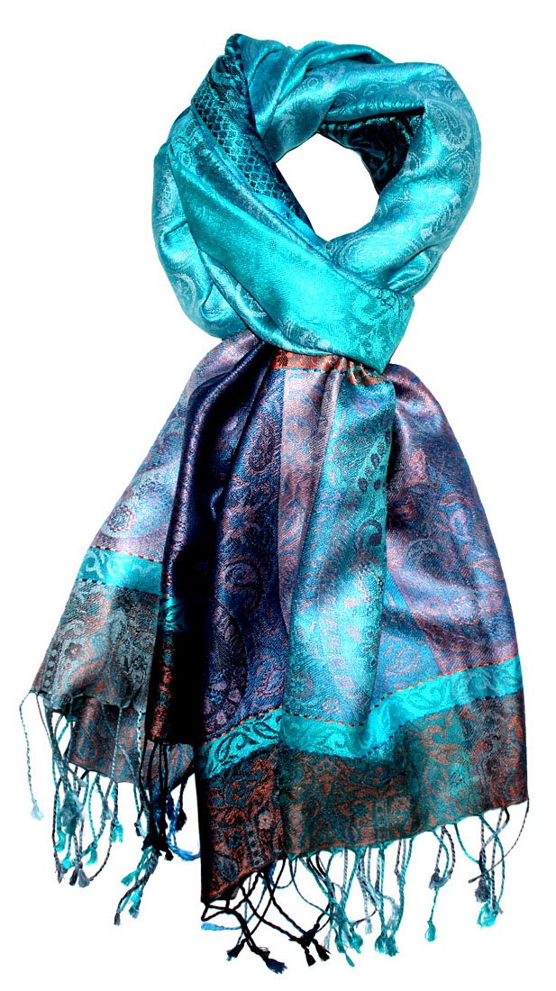 Lorenzo Cana Pashmina Foulard jacquard tissé 100 % soie Motif cachemire Écharpe en soie pashmina Multicolore 70 x 190 cm