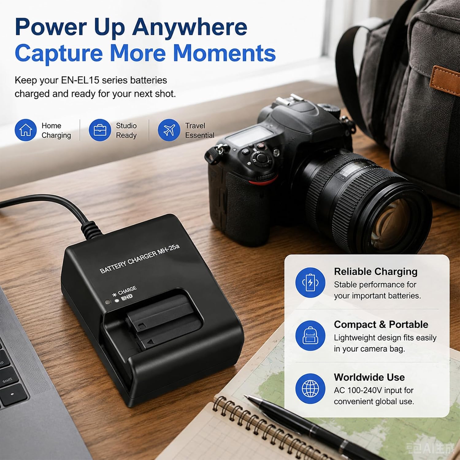 MH-25 Battery Charger for Nikon EN-EL15 EN-EL15a EN-EL15b Batteries