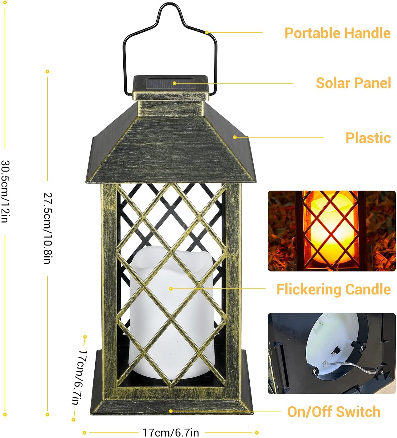 4 Pack Solar Lanterns Outdoor Waterproof, Solar Lights Outdoor Garden, Hanging Lantern Solar Powered with Handle, Flickering Flameless Candle Mission Lights for Patio Yard Deck Pathway Table Fence