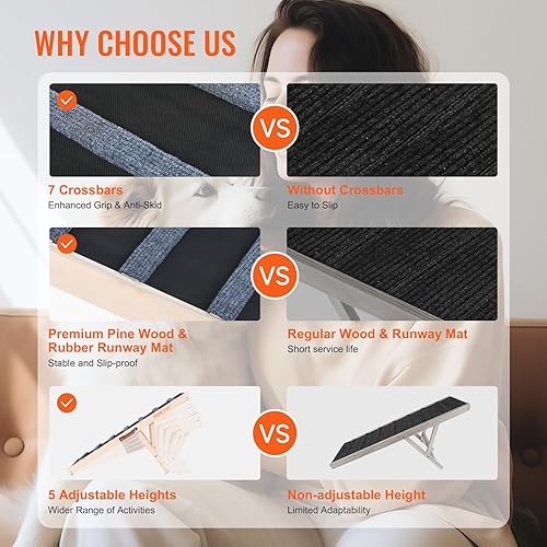 Miniatura 3 de VEVOR Rampa para perros, rampa plegable para mascotas, rampa ajustable para perros pequeños, grandes, viejos y gatos, rampa de madera para mascotas