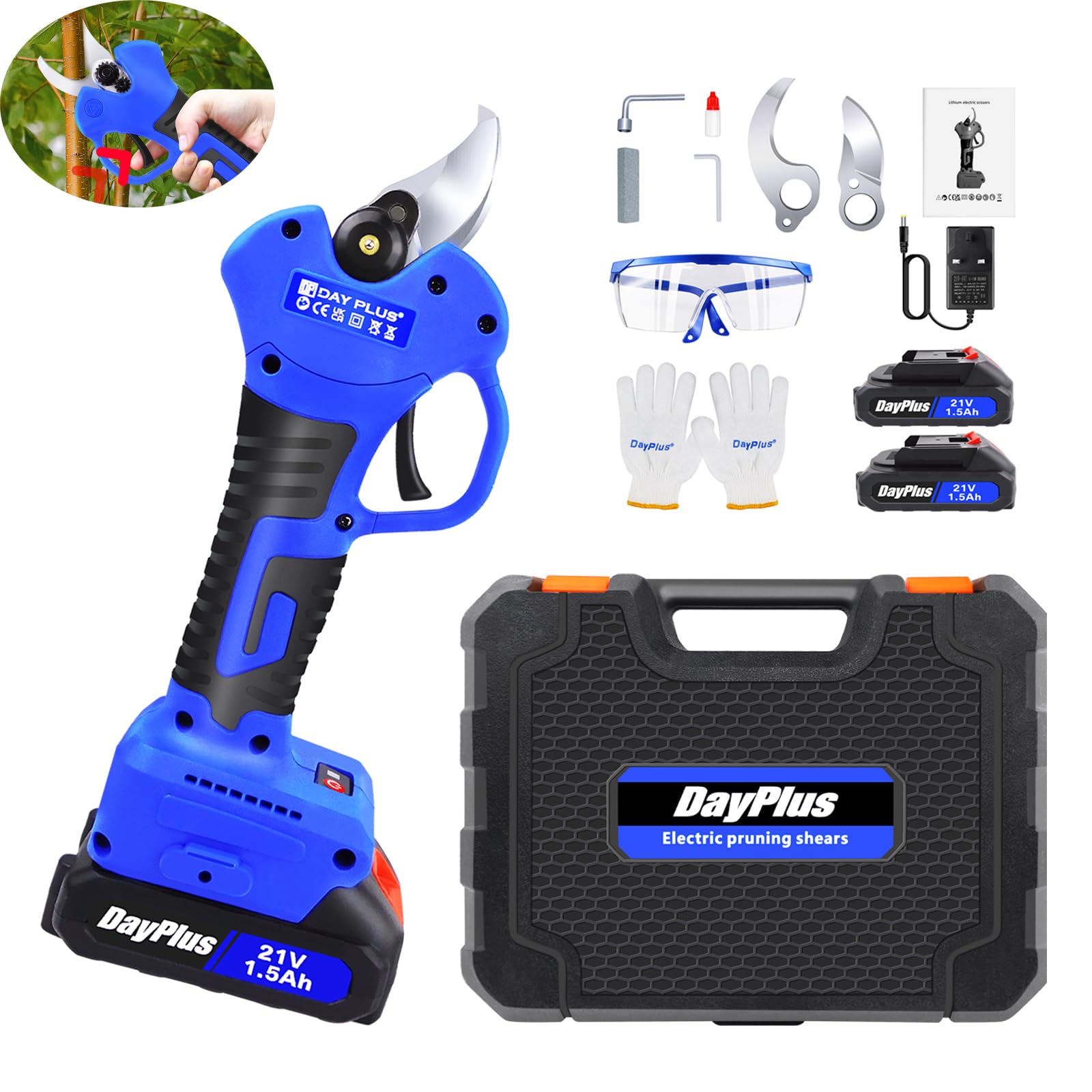 21V Electric Secateurs Pruners Cordless Hedge Trimmers 2 Rechargeable Lithium Batteries Full Charge-Use 1300 Cuts Portable Handheld Pruning Shears Easy Operation for Woman,Old People 25MM (1 inch)