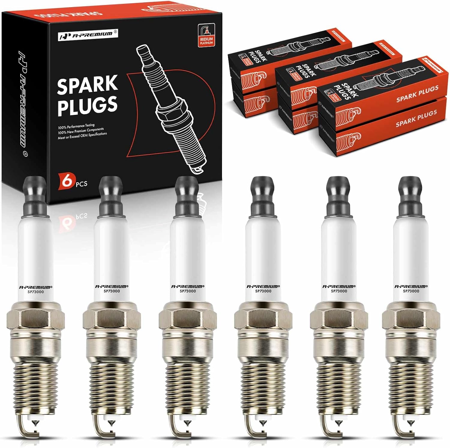 A-Premium Iridium Platinum Spark Plugs Compatible with Chevrolet Malibu, Impala, Beretta, Cavalier, Celebrity & Buick Regal & Cadillac Cimarron & Oldsmobile Cutlass Ciera & Pontiac G6, Pack of 6