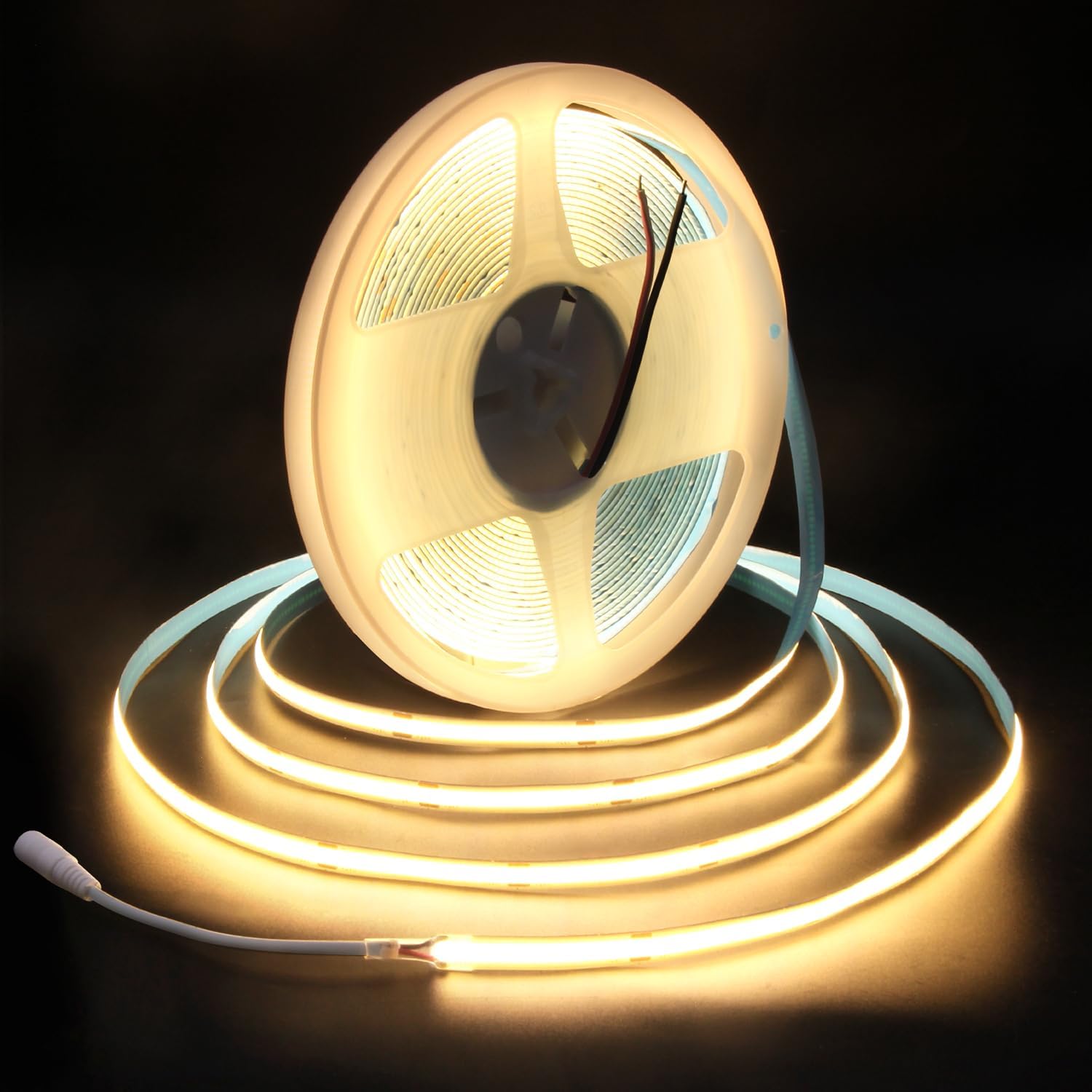 ALITOVE 24V COB LED Strip 10m Warm White 3000K LED Strip Light Self-Adhesive 320LEDs/M Non-Waterproof IP30 for DIY Indoor Lighting Home Decoration (Without Power Supply and Dimmer)