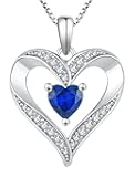Women's Heart Necklace 925 Sterling Silver Love Heart Pendant Birthstone Jewelry
