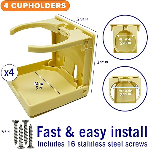 Miniatura 10 de Portavasos para barco, juego de 4 soportes plegables para bebidas, montaje en pared para lancha, caravana y autocaravana, grado marino, color gris