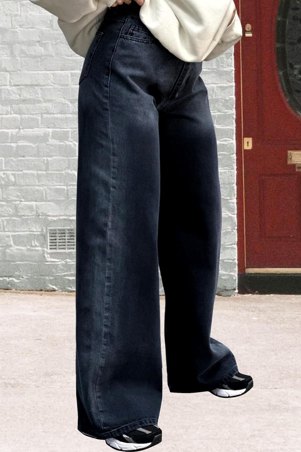 Women’s Straight Leg High Waist Baggy Denim Jeans Loose Boyfriend Casual Stretchy Jeans