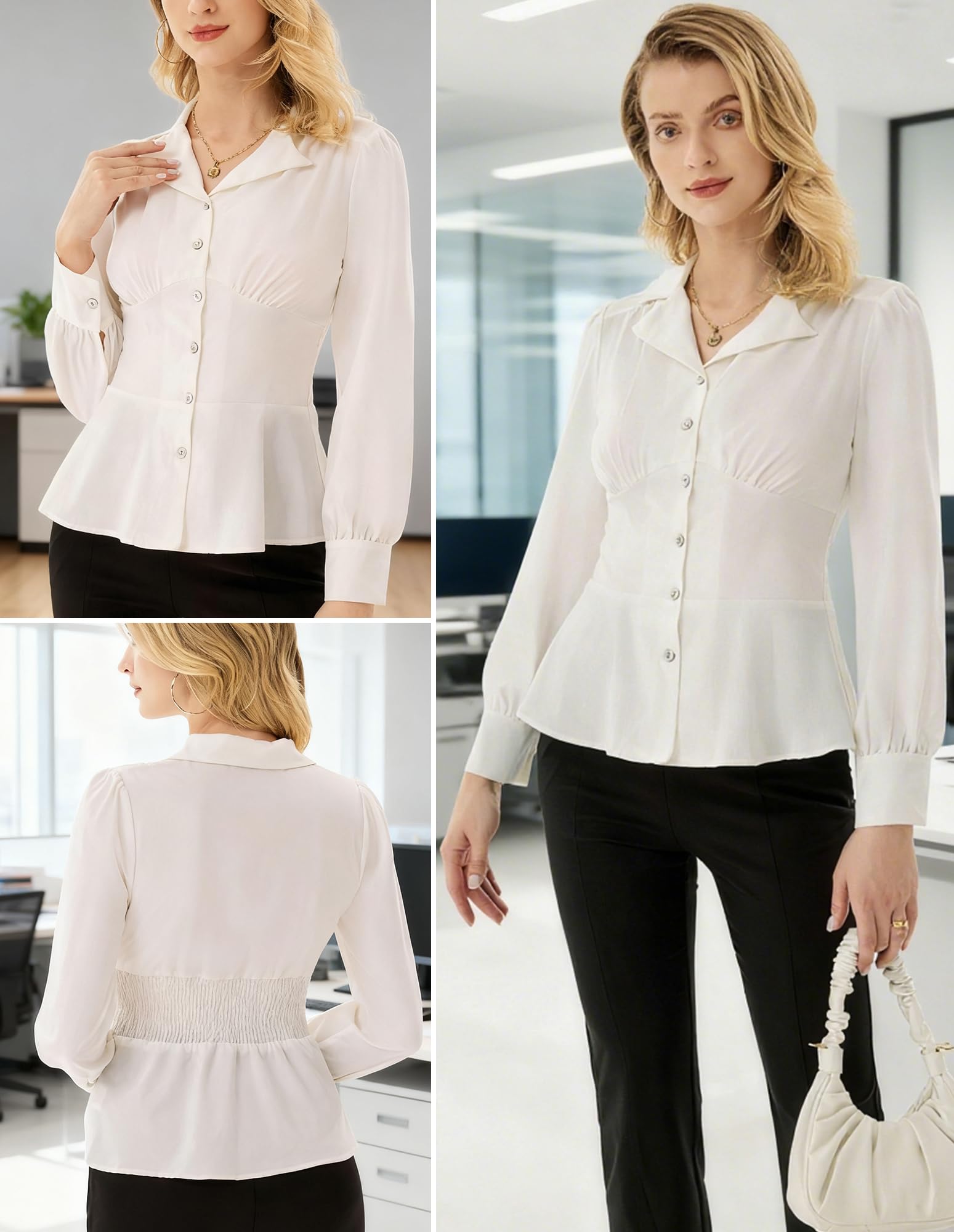 GRACE KARIN Haut péplum vintage boutonné à manches longues pour femme