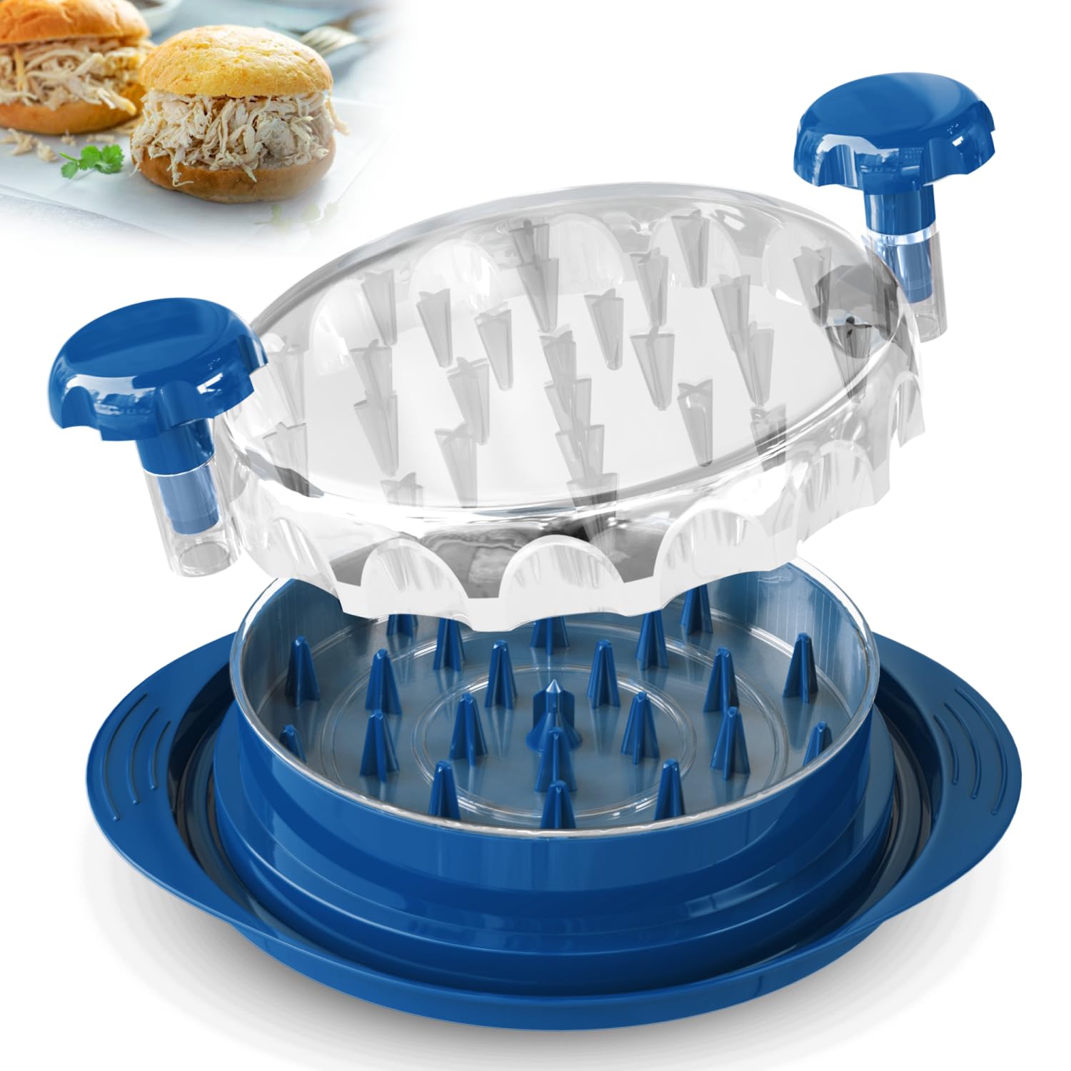 Trituradora de pollo con bandeja, trituradora de carne rápida y fácil para pollo, cerdo o carne de res, sin BPA, base antideslizante, apta para lavavajillas, accesorio de barbacoa manual, diseñado en