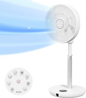 Air Pro 12.5" Pedestal Fan With Remote Control & Digital Display - Low Energy Powerful Motor - Height Adjustable Cooling Fan - 12 Speed Turbo - Quiet Air Circulation for Bedroom, Homes and Office